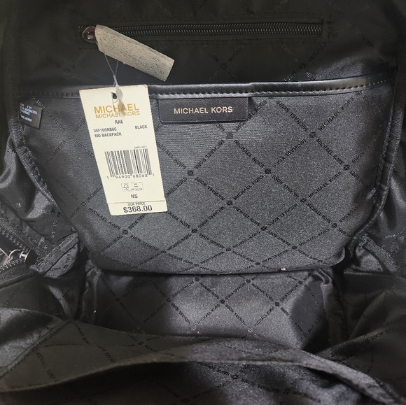MICHAEL KORS Rae Medium Quilted Shiny Black Metallic Cotton Blend Backpack - Picture 4 of 9